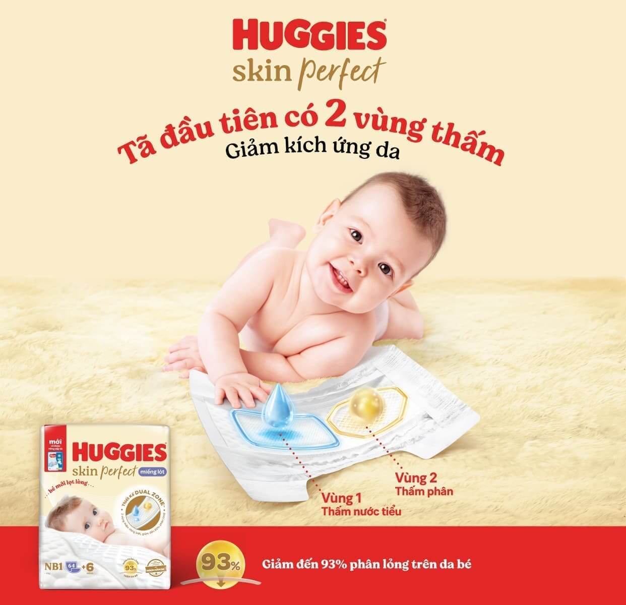Miếng lót Huggies Skin Perfect NB1 cho trẻ sơ sinh