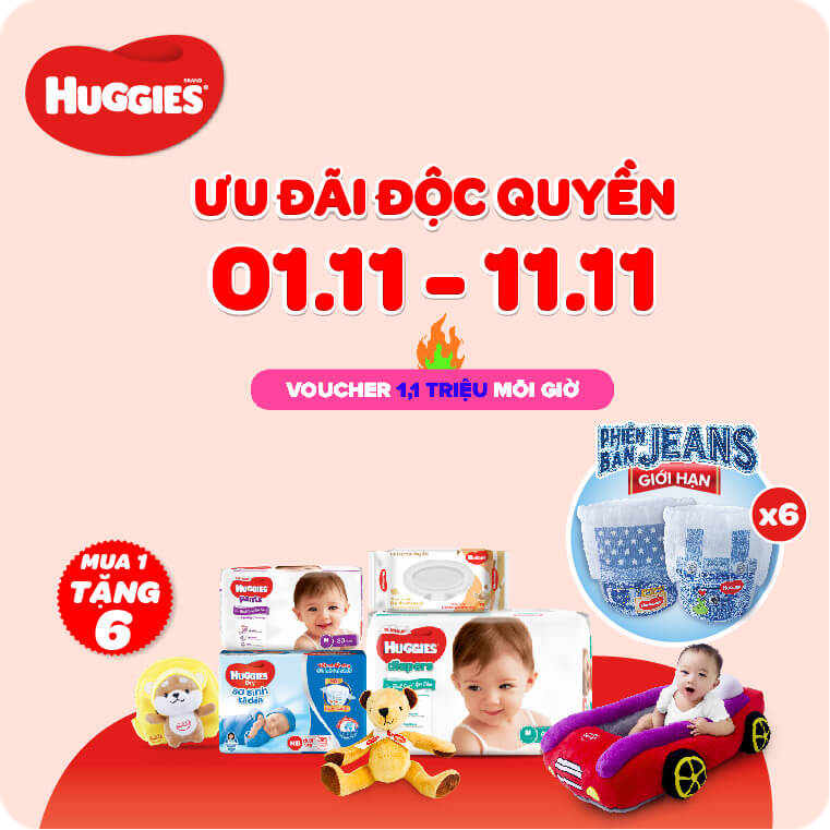 Ưu đãi độc quyền - Voucher 1,1 triệu mỗi giờ - Lazada - Huggies Việt Nam
