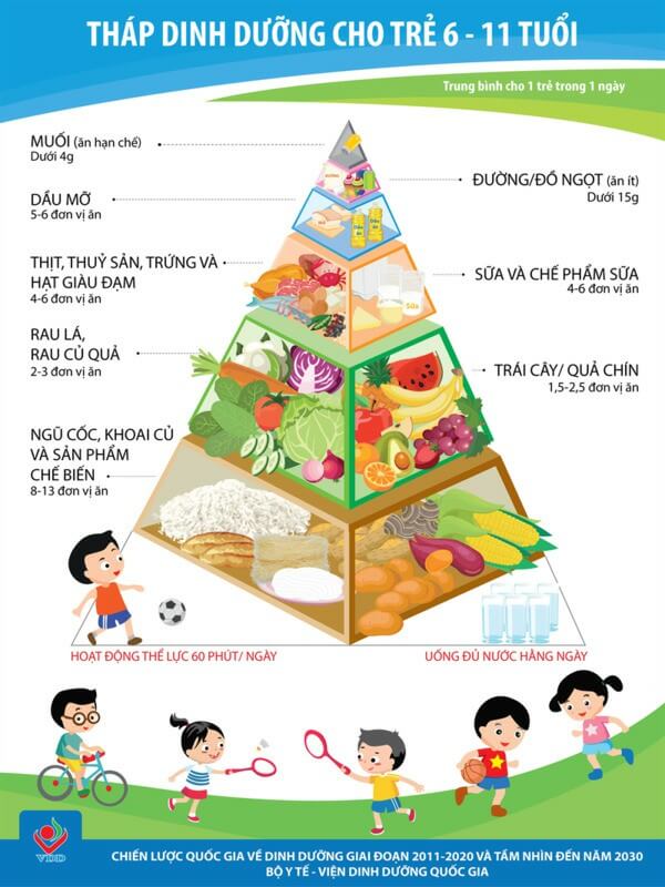 Xây dựng tháp dinh dưỡng cho trẻ 6 - 11 tuổi