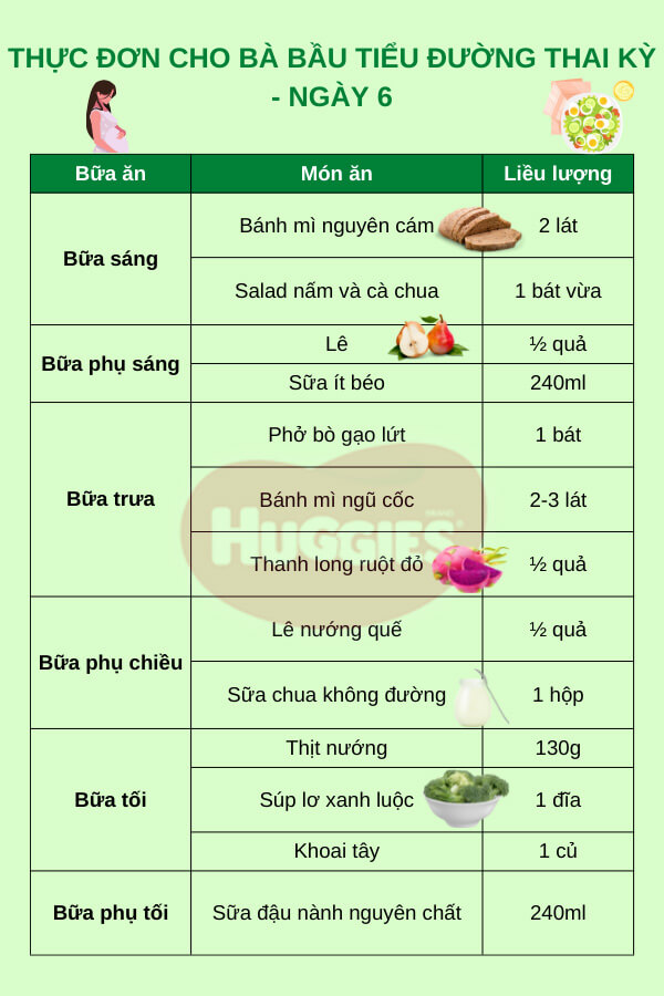 Thực đơn cho mẹ bầu tiểu đường thai kỳ chi tiết ngày 6
