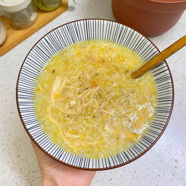 Cháo gà khoai tây bí đỏ