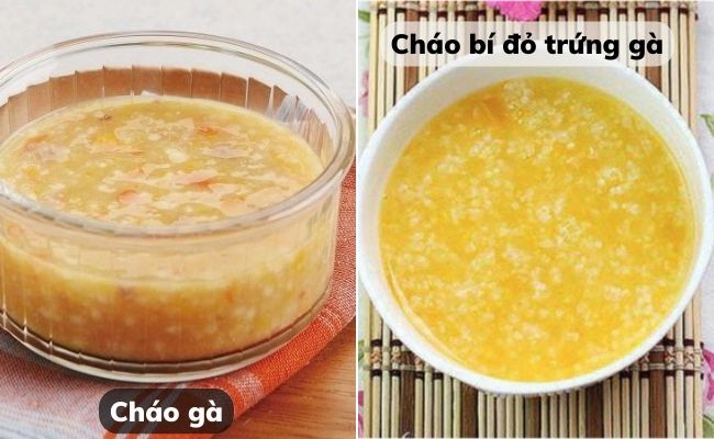 Cháo ăn dặm cho bé làm từ thịt gà và bí đỏ, trứng gà