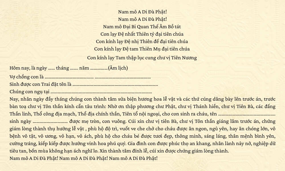 văn khấn cúng đầy tháng bé trai