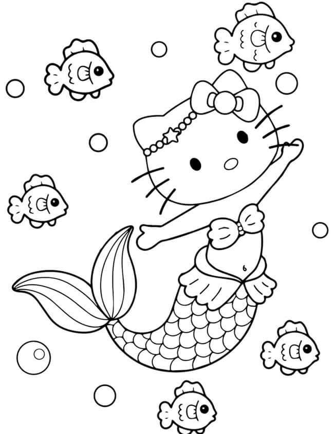 Tranh tô màu Hello Kitty nàng tiên cá 2