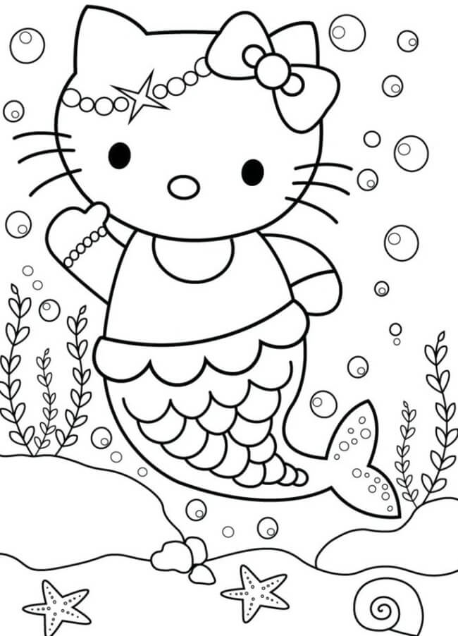 Tranh tô màu Hello Kitty nàng tiên cá 3