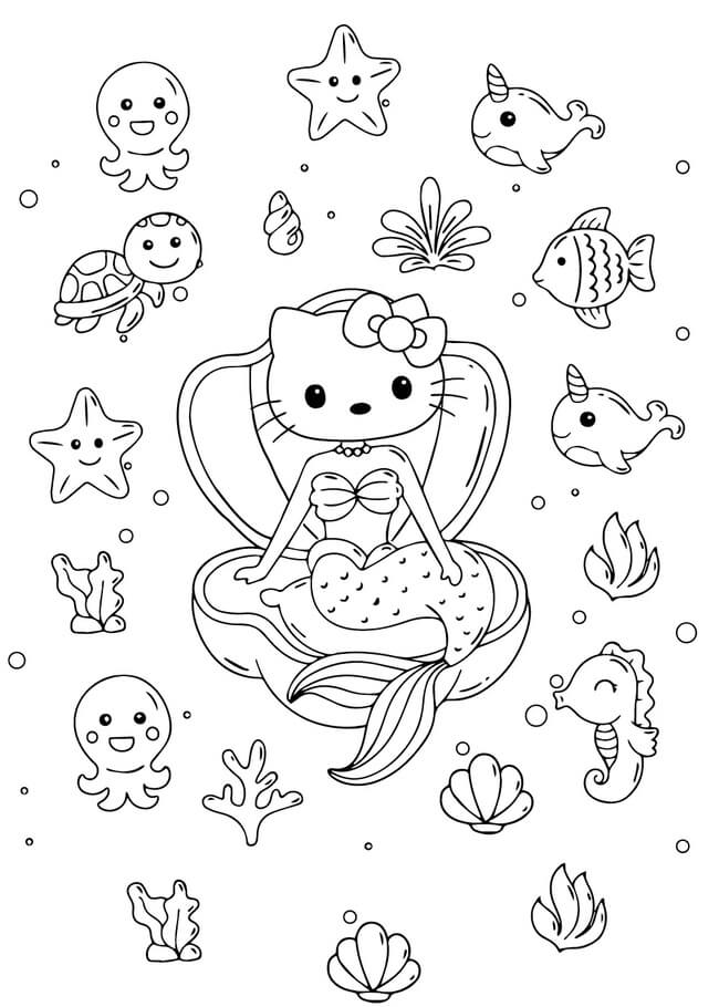 Tranh tô màu Hello Kitty nàng tiên cá 4