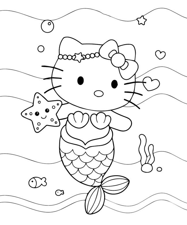 Tranh tô màu Hello Kitty nàng tiên cá 6