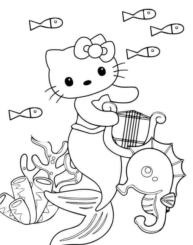 Tranh tô màu Hello Kitty nàng tiên cá 7