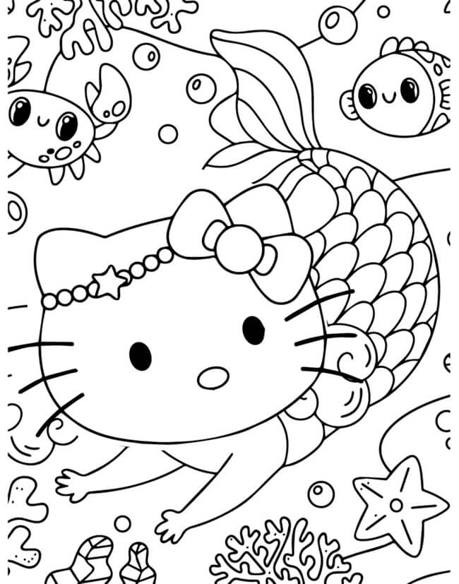 Tranh tô màu Hello Kitty nàng tiên cá 8