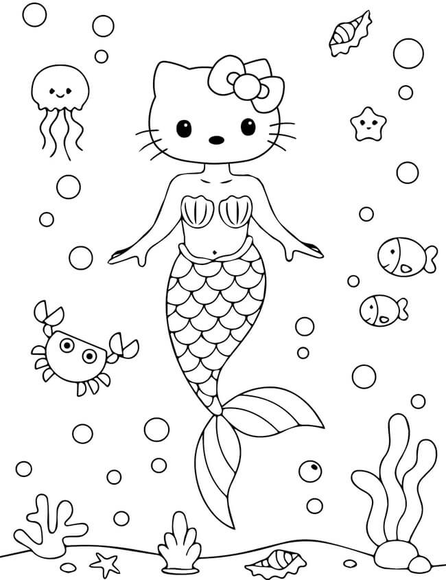 Tranh tô màu Hello Kitty nàng tiên cá 9