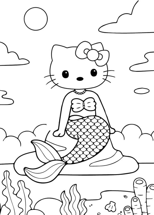 Tranh tô màu Hello Kitty nàng tiên cá 10