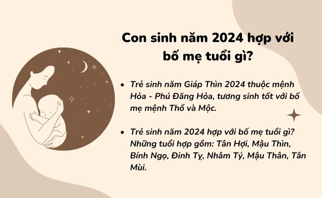 Con sinh vào năm 2024 phù hợp với cha mẹ tuổi hạc gì