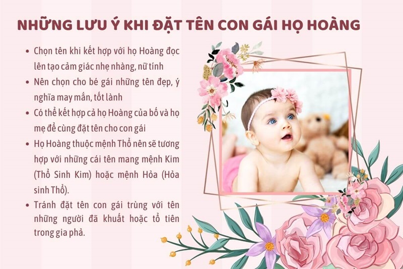 Lưu ý khi đặt tên con gái họ Hoàng