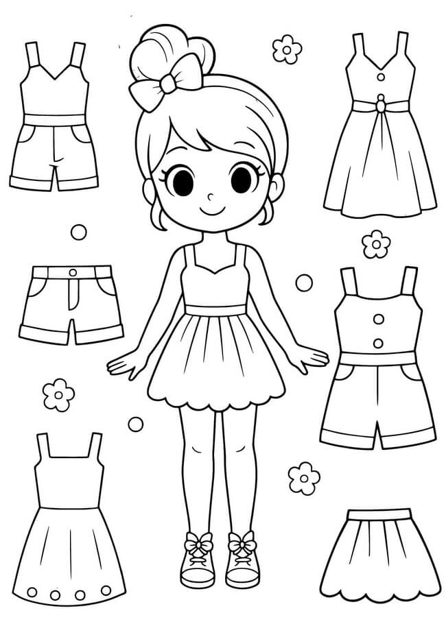 Tranh tô màu búp bê giấy đẹp 5