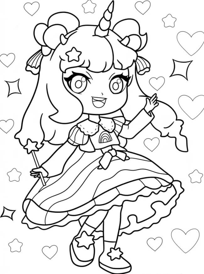 Tranh tô màu búp bê chibi dễ thương 3