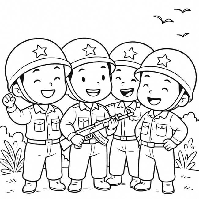 Tranh tô màu chú bộ đội biên phòng đứng gác 1