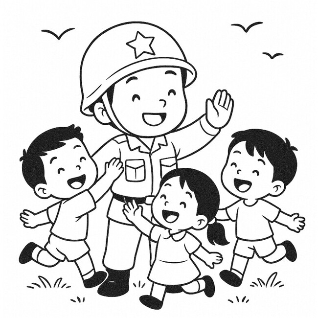Tranh tô màu chú bộ đội ý nghĩa, đơn giản cho trẻ mầm non 5