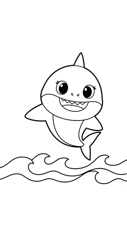 Tranh tô màu cá mập, Baby Shark cute 3