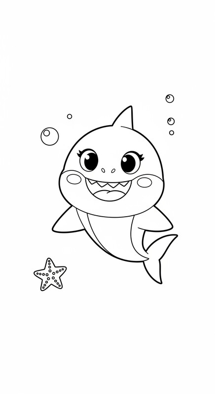 Tranh tô màu cá mập, Baby Shark cute 6