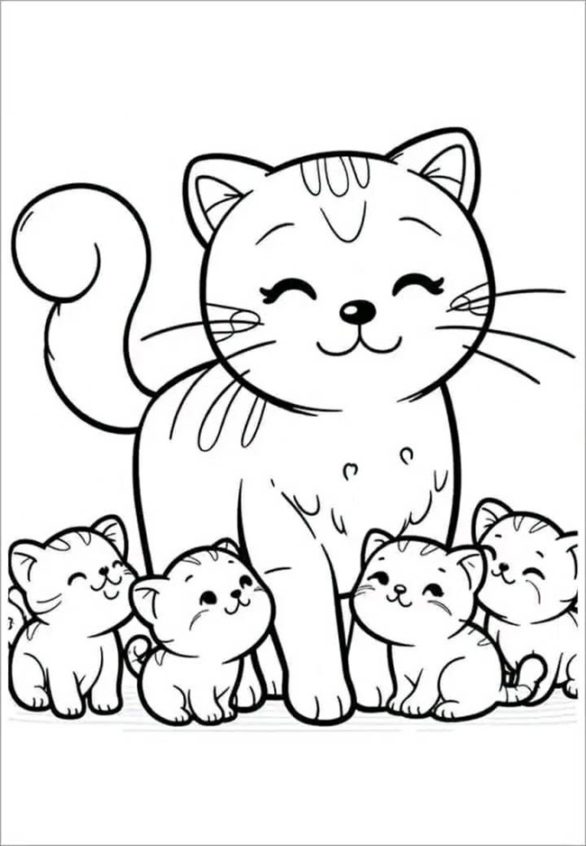 Tranh tô màu gia đình mèo cực cute 6