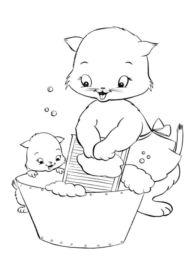 Tranh tô màu gia đình mèo cực cute 10