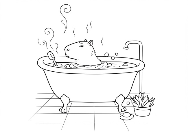 Tranh tô màu capybara cute, đơn giản 10