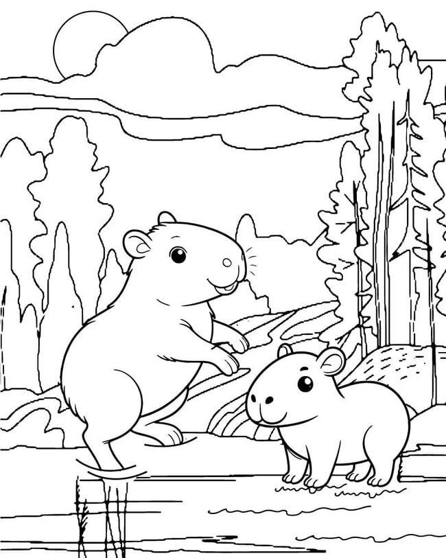 Tranh tô màu capybara và những người bạn 11
