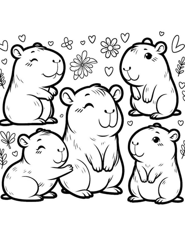 Tranh tô màu capybara và những người bạn 2