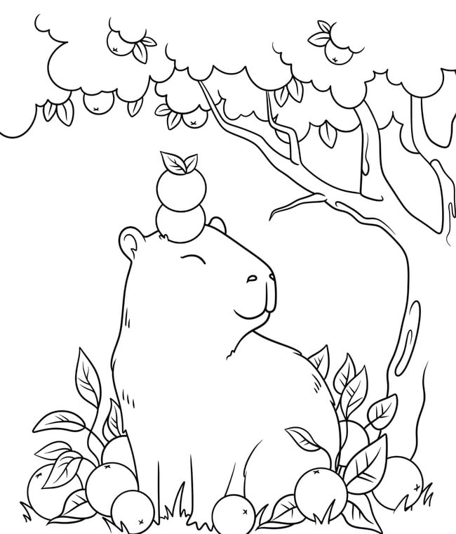 Tranh tô màu capybara cute, đơn giản 3