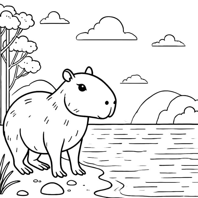 Tranh tô màu capybara cute, đơn giản 4