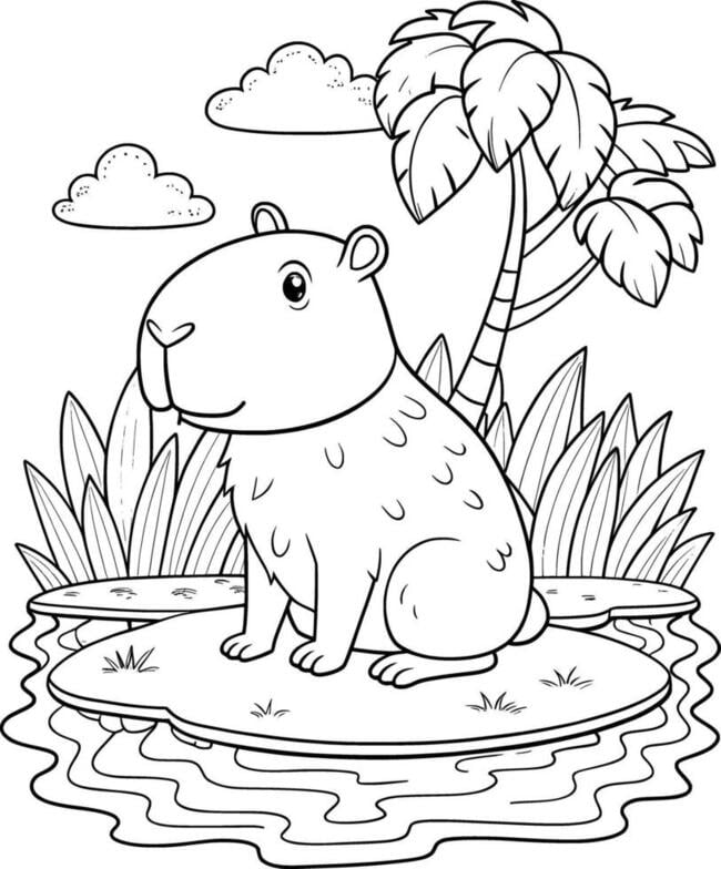Tranh tô màu capybara cute, đơn giản 8