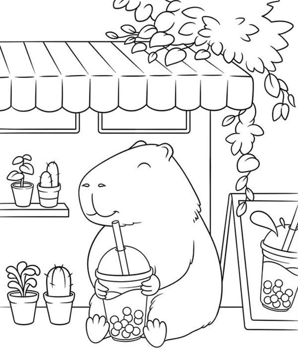Tranh tô màu capybara cute, đơn giản 9