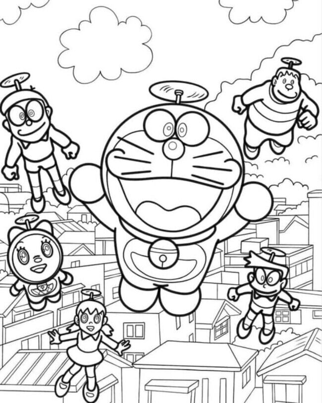 Tranh tô màu Doraemon và các bạn 4