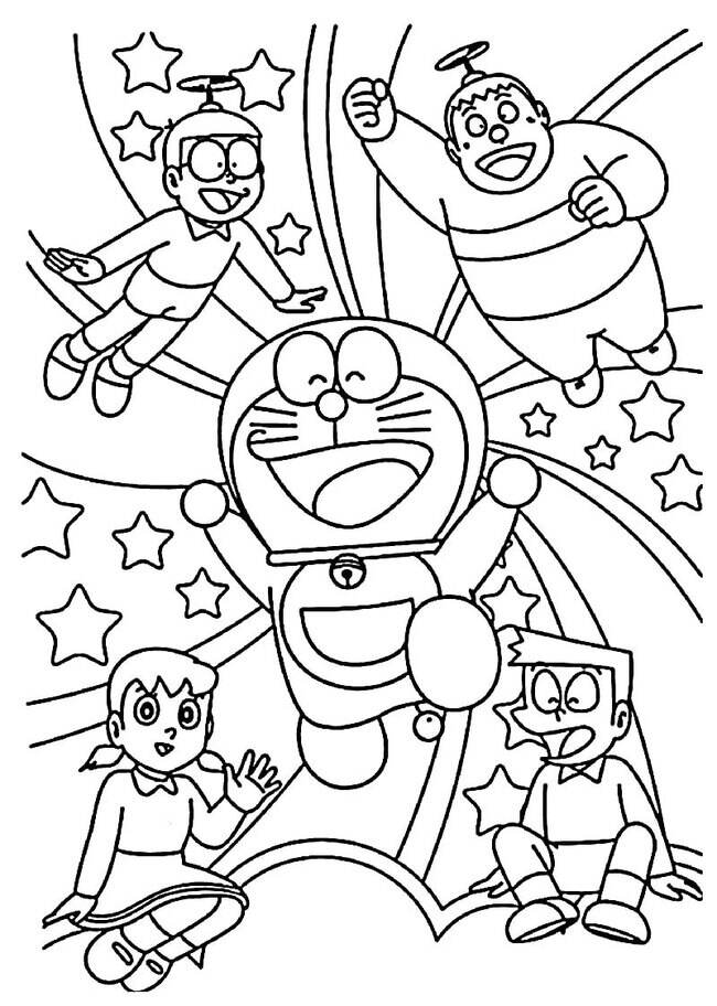 Tranh tô màu Doraemon và các bạn 8
