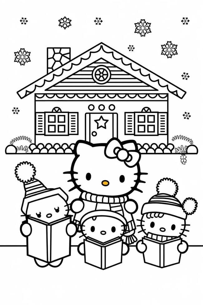 Tranh tô màu ngôi nhà Hello Kitty 2