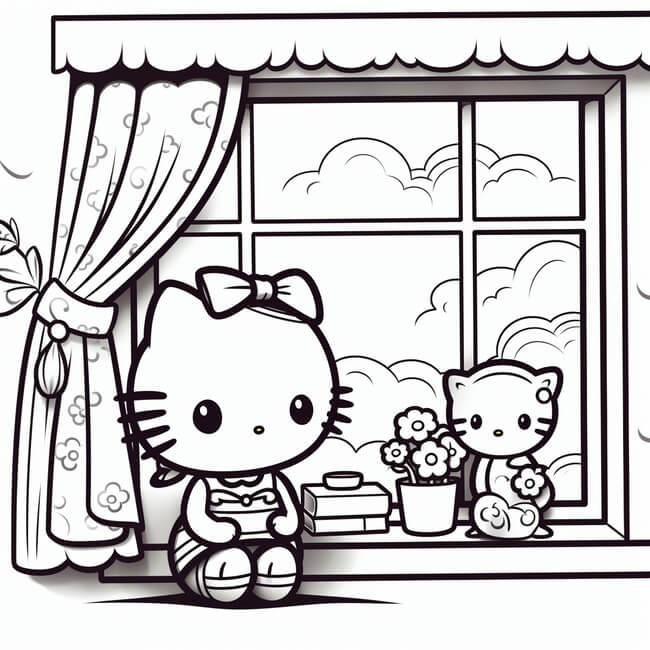 Tranh tô màu ngôi nhà Hello Kitty 3