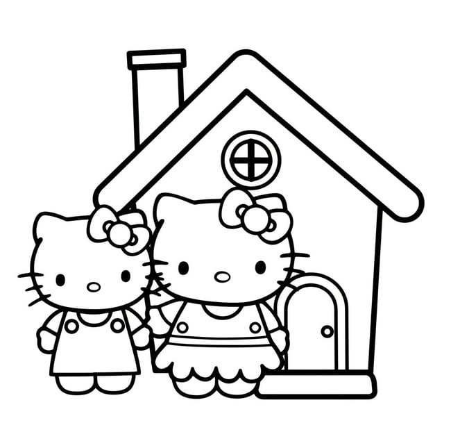 Tranh tô màu ngôi nhà Hello Kitty 4