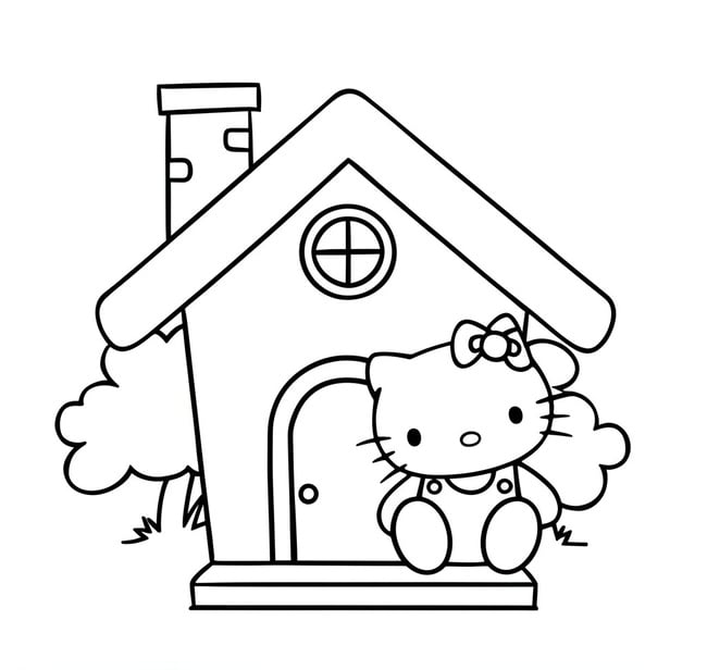Tranh tô màu ngôi nhà Hello Kitty 5