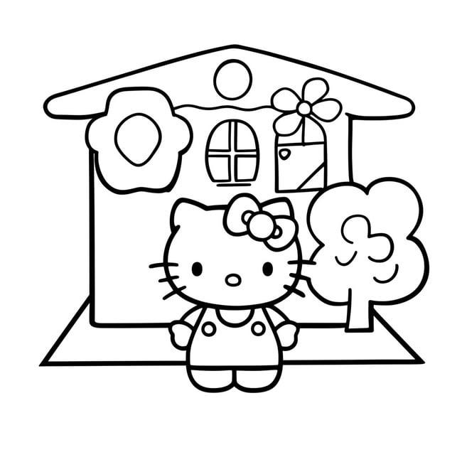 Tranh tô màu ngôi nhà Hello Kitty 7