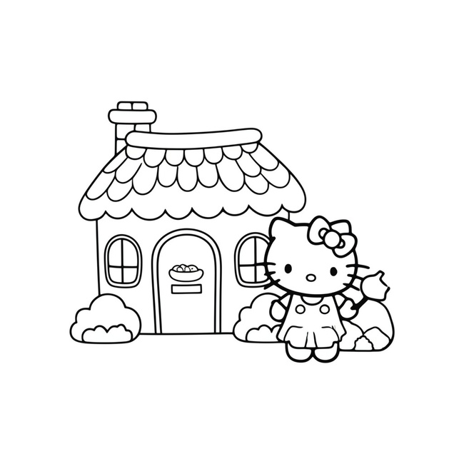 Tranh tô màu ngôi nhà Hello Kitty 8