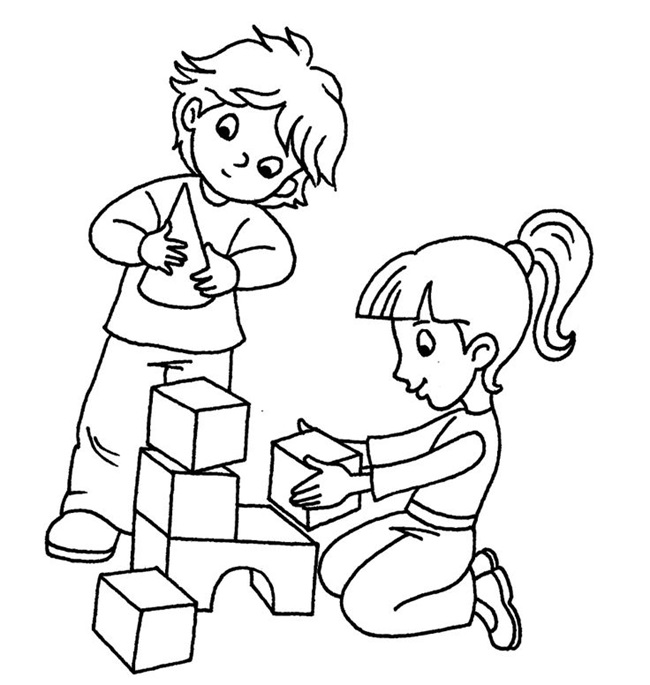 Tranh tô màu bé cùng bạn bè chơi trong trường mầm non 7