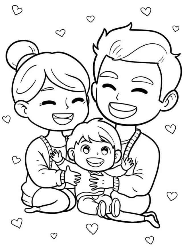 Tranh tô màu gia đình 3 người 8