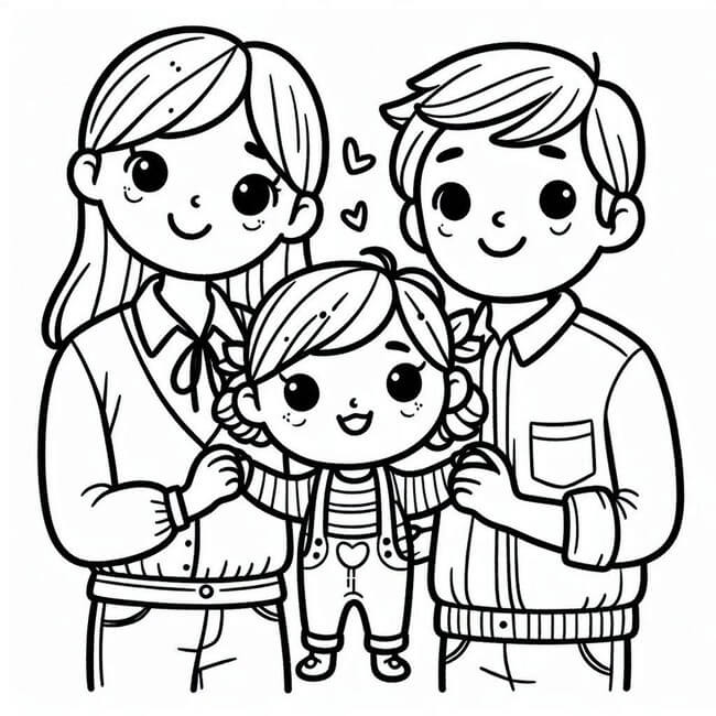 Tranh tô màu gia đình 3 người 10