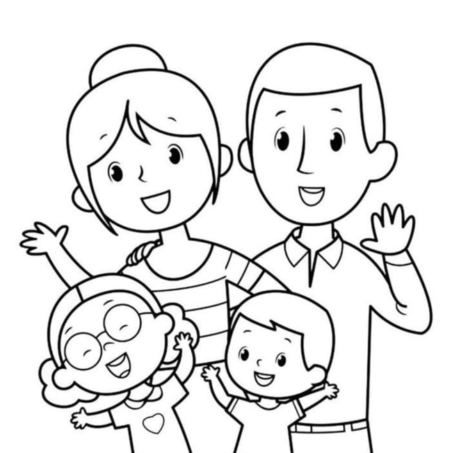 Tranh tô màu gia đình 4 người 2
