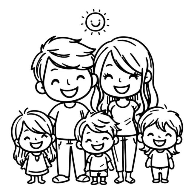 Tranh tô màu gia đình 5 người 3