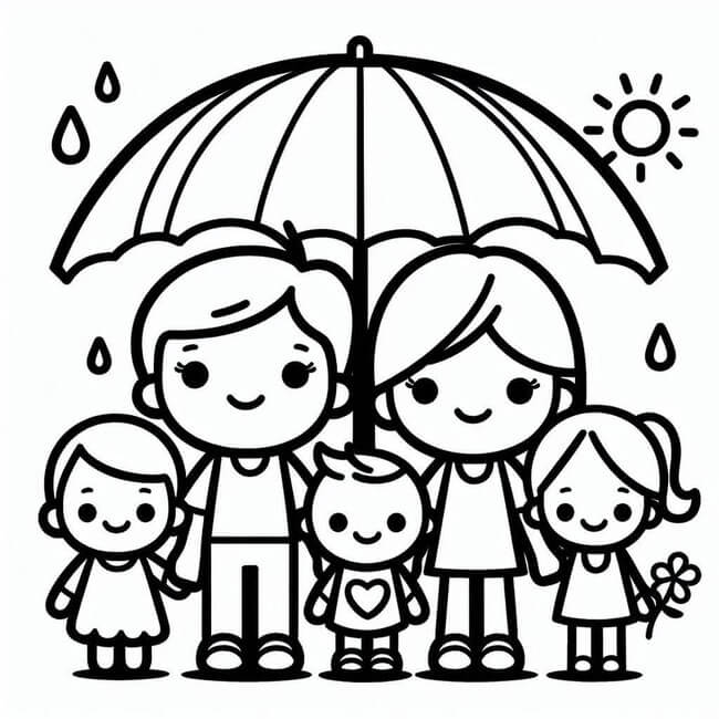 Tranh tô màu gia đình 5 người 8