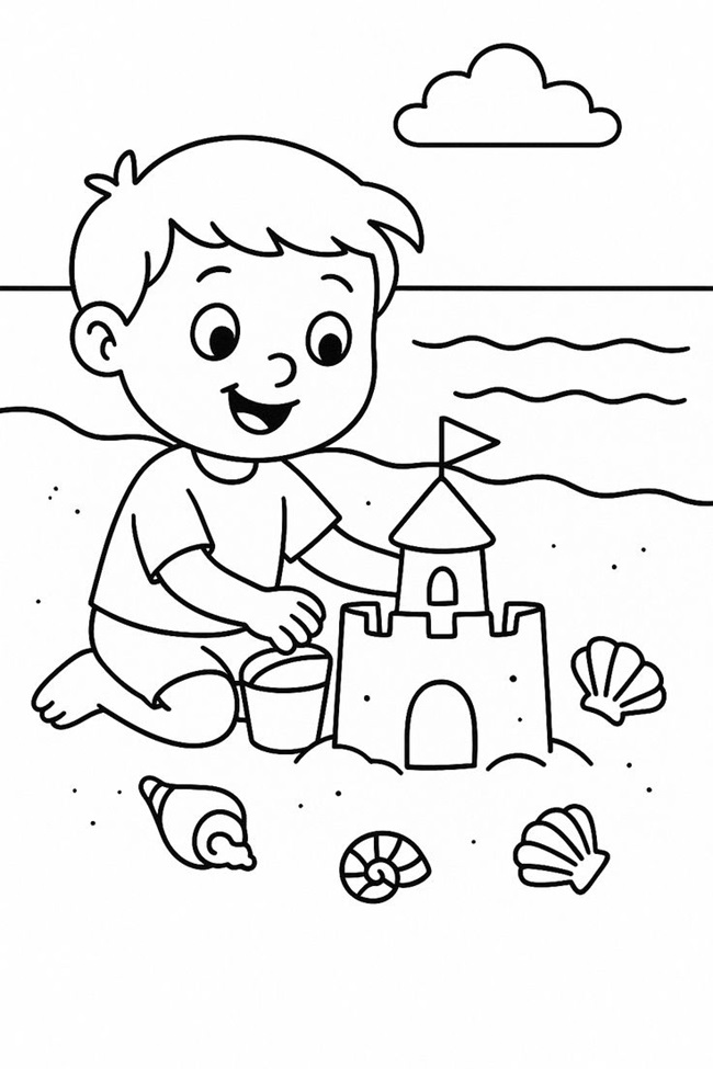 Tranh tô màu cảnh bãi biển dễ tô cho bé 1 2