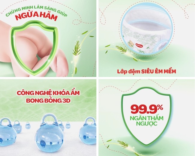 Những ưu điểm nổi bật của tã dán Huggies Tràm Trà Tự Nhiên