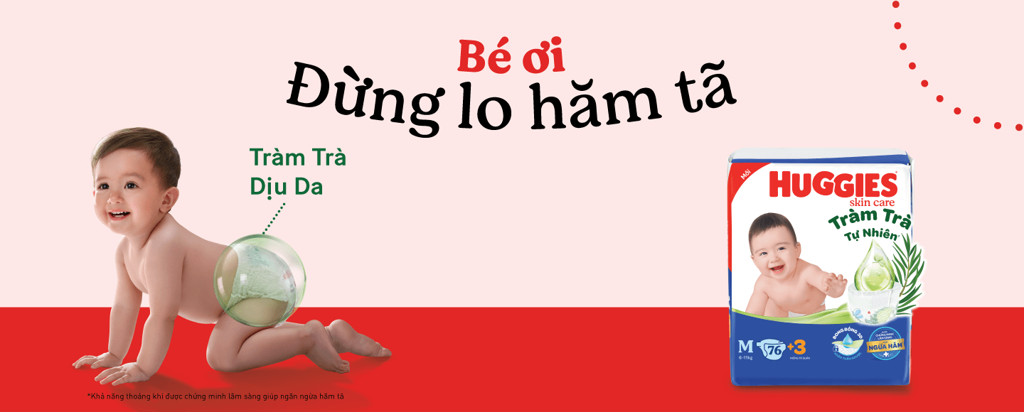 Dòng tã Huggies Skin Care tràm trà tự nhiên có tinh chất tràm trà sẽ giúp kháng khuẩn và làm dịu da bé