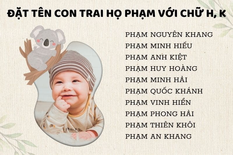 Tên con trai họ Phạm với chữ H, K